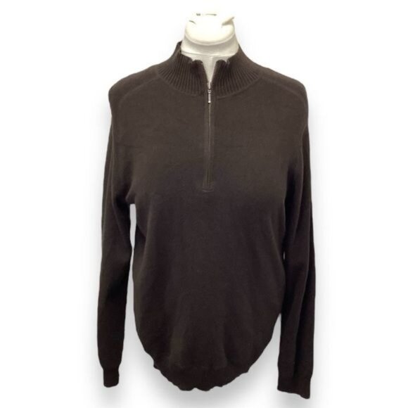 Merona Mens 1/4 Zip Mock Neck Cashmere Blend Sweater, Brown, size L - Picture 1 of 8